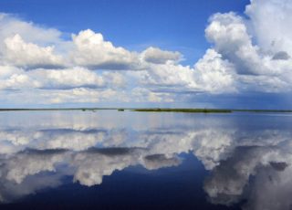 Blue Sky And Puffy Clouds Reflected At Paynes Prairie