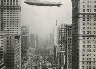 Blimp Flying Over Downtown Detroit In 1926